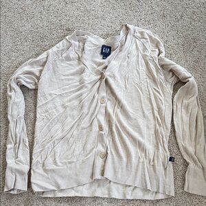 GAP Women's Light Cream Button-Up V-Neck Cardigan